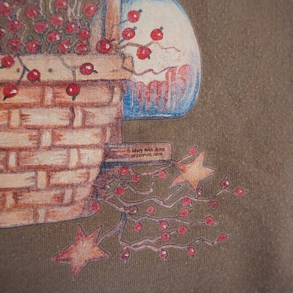 Vintage Jerzees Brown Teddy Bear Basket Vase Cotton Blend Crewneck Sweater S - Picture 11 of 12